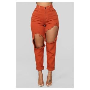 Time To Burn Distressed Boyfriend Jeans - Rust